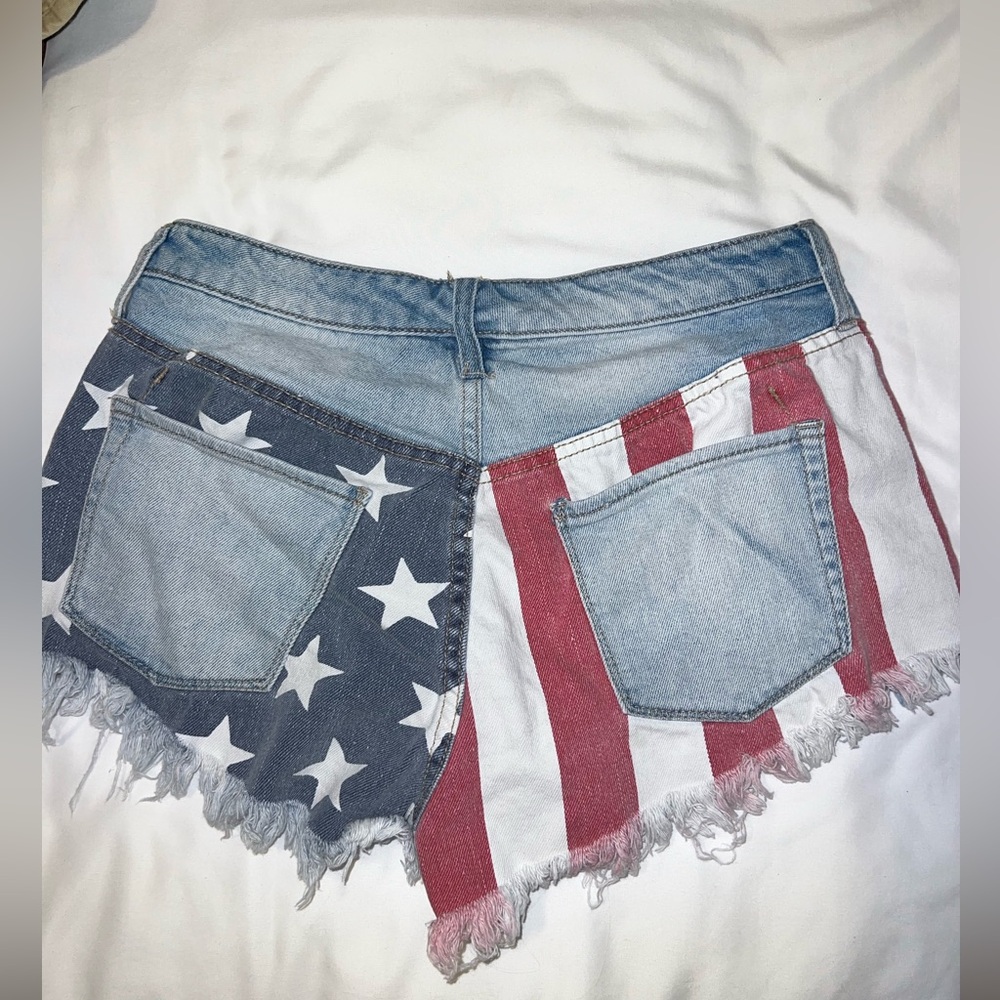 American flag print denim cutoff shorts